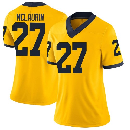 Tyler Mclaurin Michigan Wolverines Women's NCAA #27 Maize Limited Brand Jordan College Stitched Football Jersey AFF1454NO